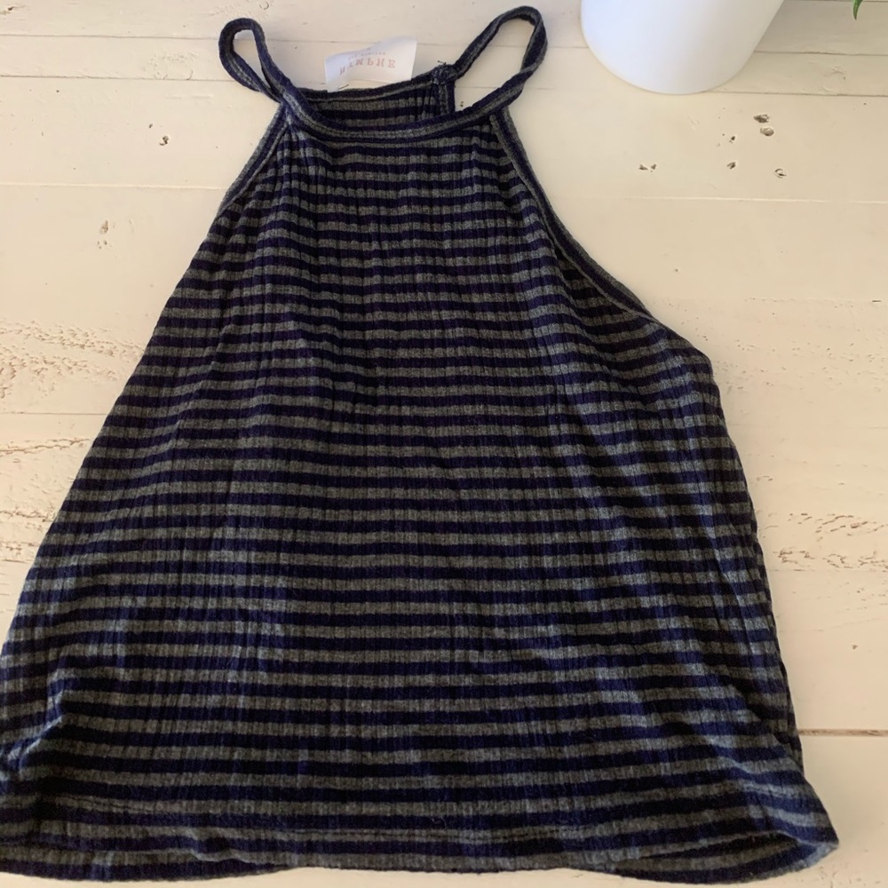 Blue and grey striped shirt